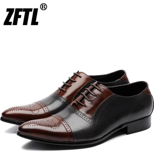 ZFTL Men Wedding shoes Man Carved Brogue Oxford shoes Business Pointed Business shoes Oxford shoes Male Genuine Leather New