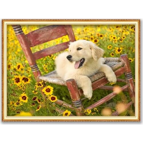 Animal Dog Pomeranian DIY Embroidery 11CT Cross Stitch Kits Craft Needlework Set Cotton Thread Printed Canvas Home Decoration