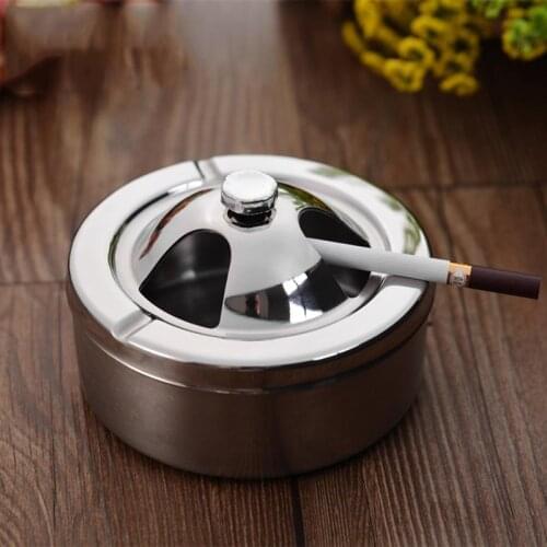 1pc Stainless Steel Ashtray with lid Spinning Lid Windproof Smoking Ash Holder for Smokers Indoor Office Decor