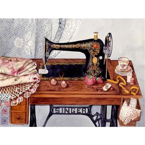 Landscape Sewing Machine DIY 11CT Embroidery Cross Stitch Kits Craft Needlework Set Cotton Thread Printed Canvas Home Room Decor