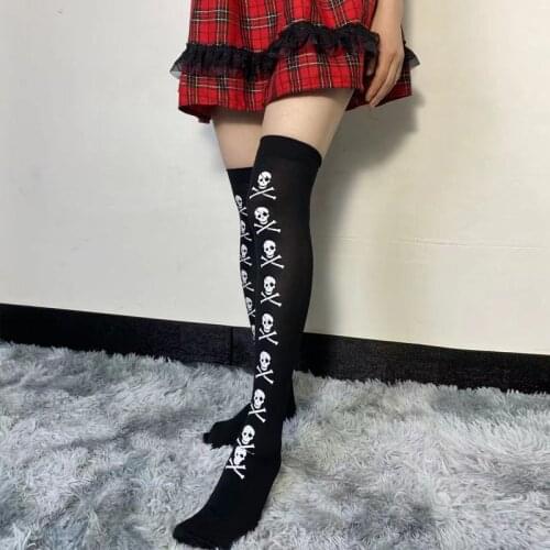Sexy Long Stretch Rock Dark Goth Stockings Thin Outdoor Casual New Streetwear Black Gothic Women White Skull Cool Stocking 2021