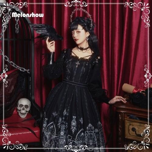 Melonshow Black Gothic Lolita Dress Plus Size Victorian Dress Women Sweet Lolita JSK Kawaii Clothing Goth Sundress Girls