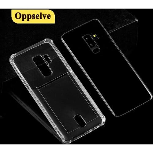 Clear Card Holder Phone Case For Samsung S20 Ultra S10 Lite S9 S8 Plus Note 20 A21 A51 A71 Solid Color Soft TPU Back Phone Cover