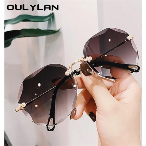 Oulylan Rimless Sunglasses Women Luxury Trimming Gradient Shades Sun Glasses Ladies Vintage Framless Eyewear UV400