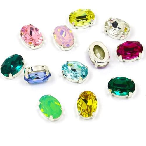 Strass Gems Oval Rhinestones Silver Claw Crystal K9 Glass Sew on Stones Sewing Diamond Applique for Needlework Clothes Shoes