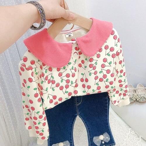 Sweet Girls Kids Casual Sweatshirt Tops Spring Autumn Long Sleeve Children Baby Printed Lapel Collar Pullover Tops Outfits ADK53