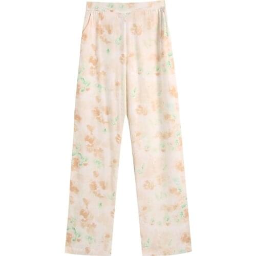 TRAF Women 2021 Fashion Side Pockets Tie-Dye Print Straight Pants Vintage High Waist Side Zipper Female Trousers Streetwear