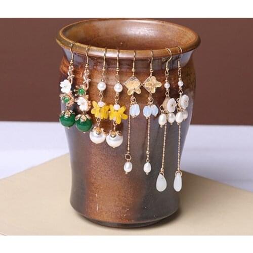 Vintage Palace Tassel Long Earrings Women Pearls Flower Drop Earrings Dangle