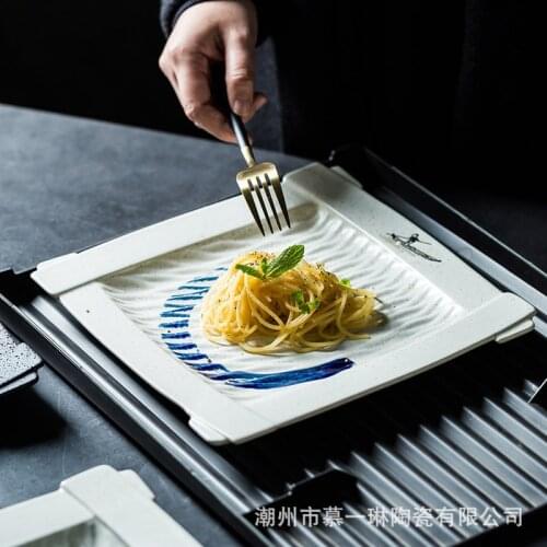 Japanese steak square plate ceramic large plate Creative home restaurant tableware plate Western plate pasta plate