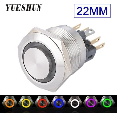 YUESHUN 22mm waterproof metal push button switch high round head with illuminated 1NO 1NC Momentary Oon off button swithes