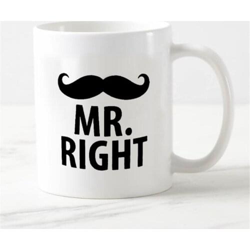 Funny Mr Mrs Coffee Discoloration Mug Set Novelty Mr Right Mrs Always Right Couple Mugs Cup Moustache Lip Humor Anniversary Wedd