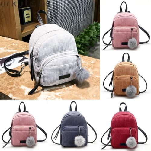 Women Girls Solid Small Shoulder Bag Travel Mochila Corduroy Backpack New Corduroy Solid Small Backpack With Venonat Travel Bag