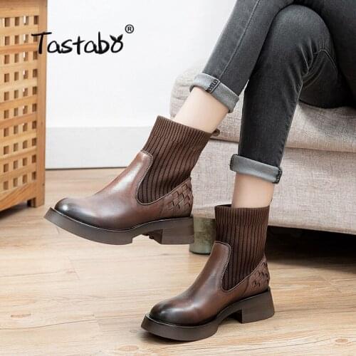 2021 New Chunky Boots Fashion Genuine Leather Platform Women Ankle Boots Female Sole Pouch Motorcycle Boots Shoes Botas Mujer
