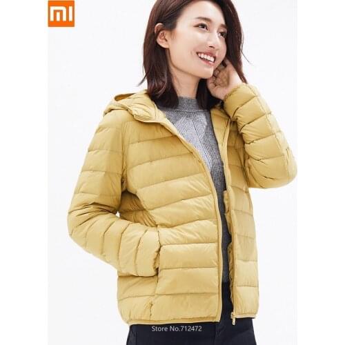 Xiaomi Female Fashion slim light hooded down jacket 90% white duck down Infrared heat storage woman colorful stand collar coat