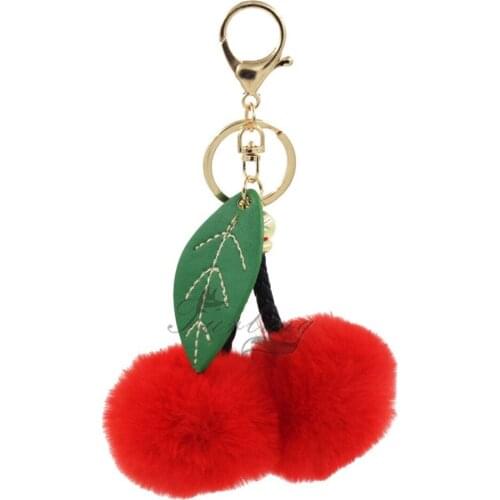 Furling 1pc Hot Pink/ Red Cherry Faux Pompoms Ball Keychain Key Ring Bag Charm Girls Women Accessories Car Chain Accessories