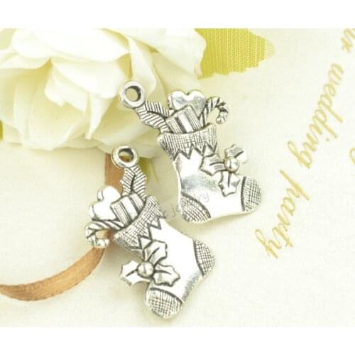 20pcs Tibetan Silver charms metal Christmas socks Pendants for Jewelry Making DIY Handmade Craft 20*16mm N113
