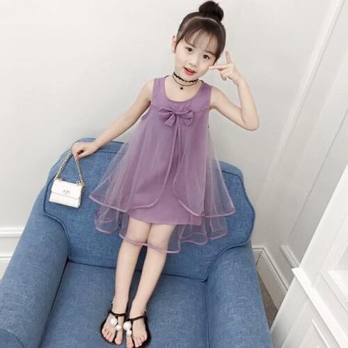 2020 new girl baby summer Bow mesh Kids lace tutu dress children party birthday splice cute dresses clothing