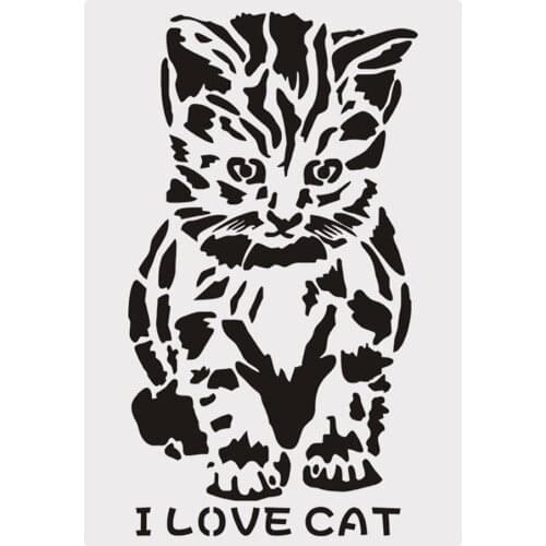 5pcs 26x18cm I Love Cat DIY Layering Stencils Painting Scrapbook Embossing Album Decorative Card Template Cake Decorating Tool