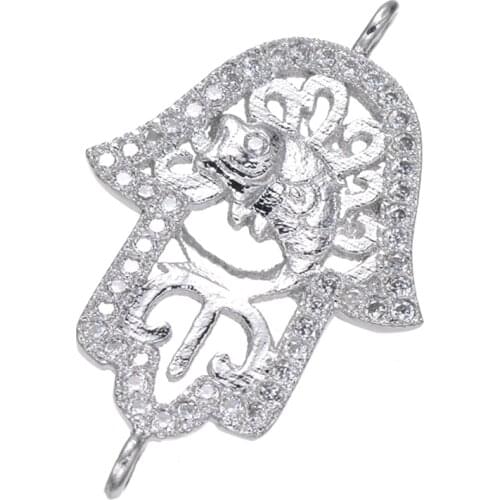 5 pieces Vintage Zircon Hamsa Charms For Bracelets & Necklaces Diy Copper Micro Pave Charms Connectors Bijoux Berloques