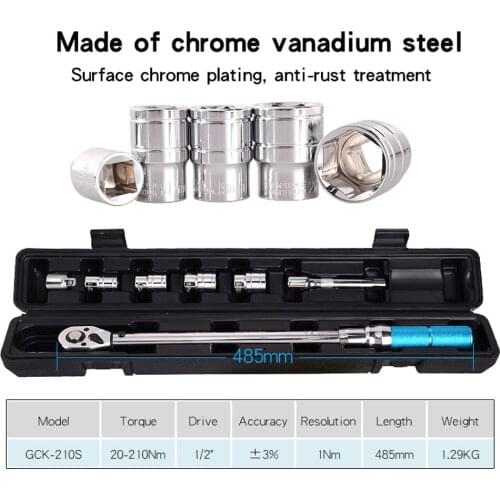 7PCS 20~210N.m Steel Torque Wrench Socket Set 1/2 Torque Wrench CR V Steel High-precision Multipurpose Practical Tool Set