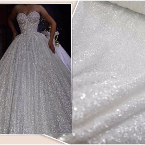 Shinning SYJ-81140 french net fabric with glued glitter fashion glued glitter tulle lace fabric for bridal dress