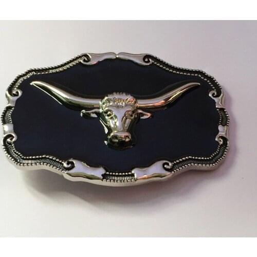 Black Bull Horn Head Enamel Belt Buckle SW-BY517 suitable for 4cm wideth snap on belt with continous stock