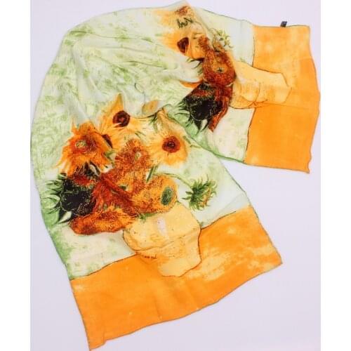 DANKEYISI Van Gogh Oil Painting Pure Silk Scarf Women Shawl Female Long Scarves Lady 100% Silk Neck Scarf Foulard Beach Cover-up