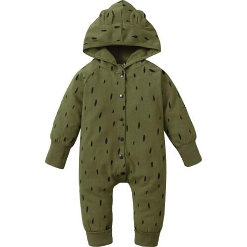 Baby Printed Rompers Clothes Autumn Long Sleeve Newborn Infant Boys Hooded Jumpsuits Winter Toddler Playsuits Overalls