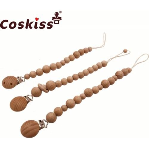 Baby Teether Pacifier Chain Organic Natural Teething Grasping Toy Beech Beads Ring Toddler Teether Newborn DIY Baby Gift