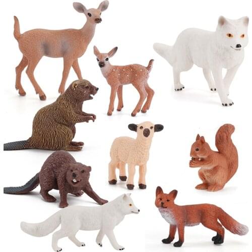 3pcs/Lot Zoo Animal Figurines Simulation Models Arctic Fox Deer Castor Fiber Action Figure Children Kids Toys Figures Collection