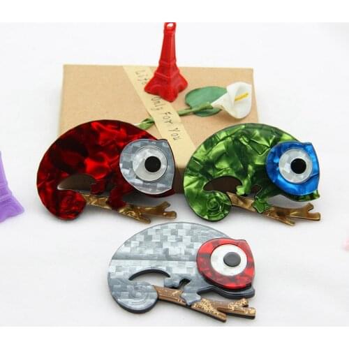 FishPeach Acrylic Lizard Gecko Chameleon Brooches for Women Celluloid Cute Resin Animals Brooch Pins Badges Fashion Jewelry Gift