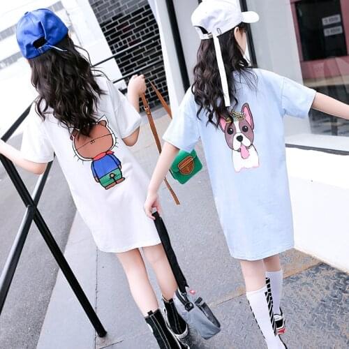 Girl T Shirt Summer 2019 Cartoon Dog Print Tee Shirt for Teenagers Children Long T-shirt Girl Loose Kids Clothes Girls 8 to 12