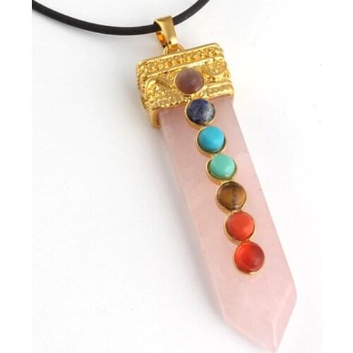 FYSL Light Yellow Gold Color Rose Pink Quartz Sword Shape Pendant Rope Chain Necklace Green Aventurine Jewelry