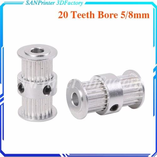 GT2 pulley type double head GT2 20 teeth 9mm width bore 5 & 8mm timing pulley for GT2 Timing belt 3D printer part gear