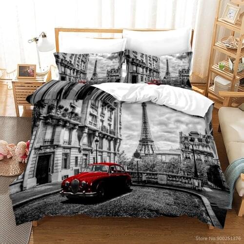 Paris Eiffel Tower 3D Printed Bedding Set Queen King Size Comforter Cover & Pillowcase Set Soft Duvet Cover Set for Home Bedroom