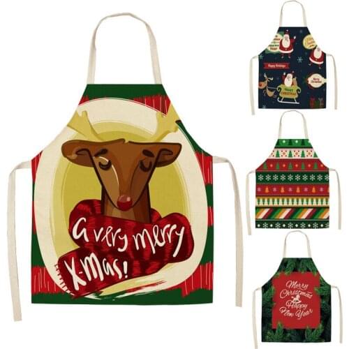 Kitchen Apron Christmas Elk Flowers Tree Cotton Linen Sleeveless Man Women Chef Cooking Aprons Kitchen Accessories