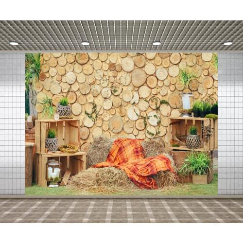 Lyavshi Round Wooden Stump Cross Photo Studio Backdrop Haystack Blanket Vinyl Props Photographic Background