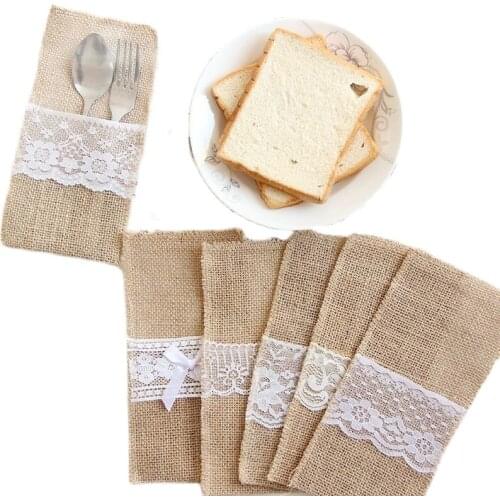 European Style Christmas Wedding DIY Decoration Burlap Tableware Bag Lace Cutlery And Other Bags