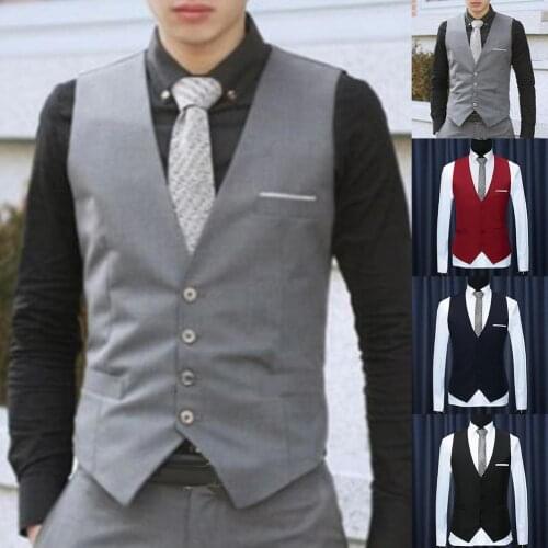 Men formal waistcoats dress suit vest s-lim Three button Polyester + Spandex vest men casual sleeveless British autumnn suit ves