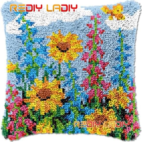 Latch Hook Cushion Daisies Flowers DIY Needlepoint Kits Chunky Acrylic Yarn Arts Crocheting Lofty Pillow Case Hobby & Crafts