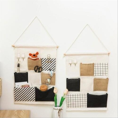 Nordic Black White Wall Hanging Storage Bags Cotton Linen Wardrobe Hang Bag Kids Toy Sundries Organizer Pouch Cosmetic Container