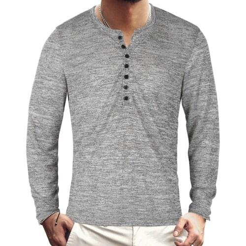 2021 New Henley T-shirts Men Solid Long Sleeve Fashion Male Design Slim Button Casual Outwear Popular T Shirt 3XL