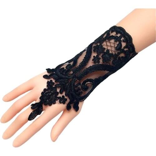 New 5pc/ Lot black short sexy lace evening party pricecess lady bridesmaid fingerless dancing wedding gloves free shipping