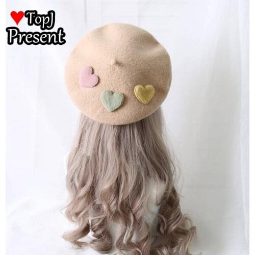 Original little fresh versatile soft girl Lolita love Maoni scones Hat Beret painter hat love hat