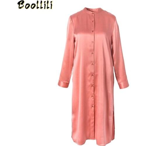Boollili Real Silk Dress Women Spring Autumn Dress Korean Office Lady Pink Dress Elegant Party Dresses Woman Vestidos Mujer