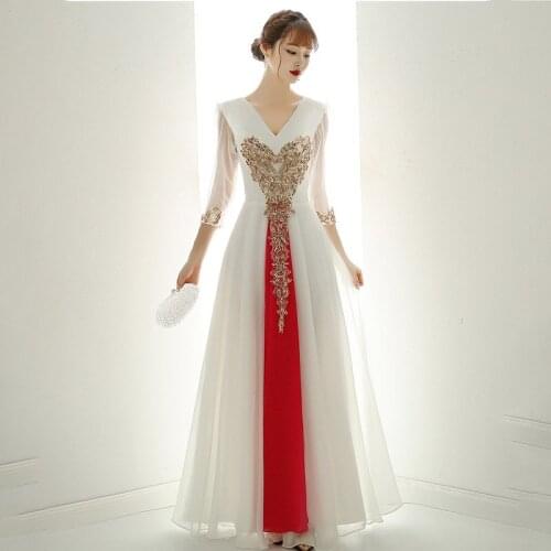 Evening Dress Appliques Empire Three Quarter Sleeves New Floor-length V-Neck A-Line Plus size Women Formal Party Dresses C1280