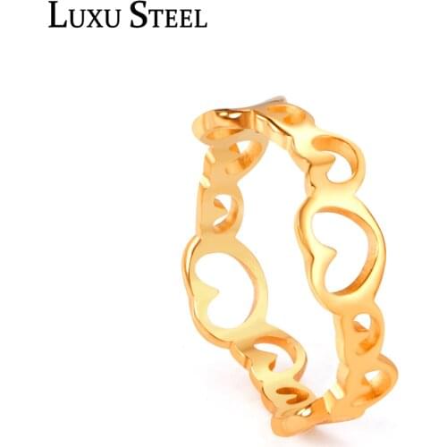 LUXUSTEEL Heart Rings For Women Accessories New Trendy Style Gold Color Stainles Steel Lovers Engagement Rings Wholesale Party
