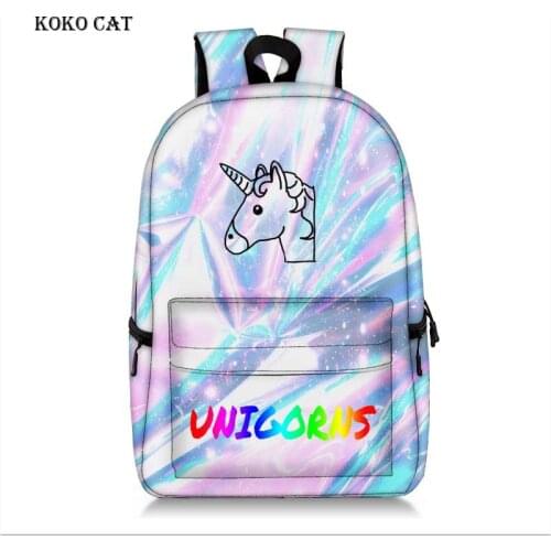 Koko cat Classic Unicorn Printed Ladies Backpack Teenagers Girls School Bags Casual Daily Women Shopping Daypack Mochila Escola