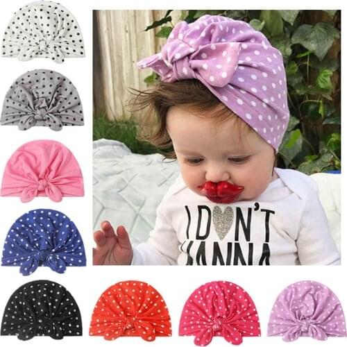 Autumn Cute Rabbit Ears Baby Hat Turban Dot Print Baby Boys Girls Cap Beanies Soft Cotton Infant Newborn Hat