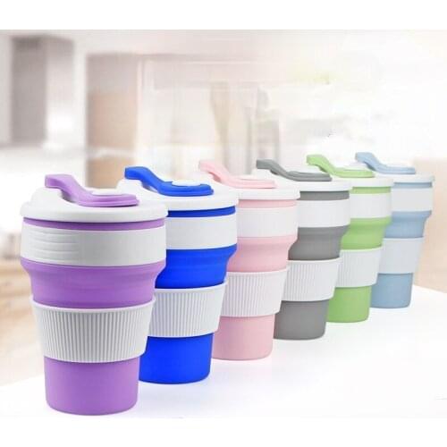 350ML Folding Cups Food Grade Water Cup Travel Silicone Retractable Coloured Portable Outdoor Coffee Handcup